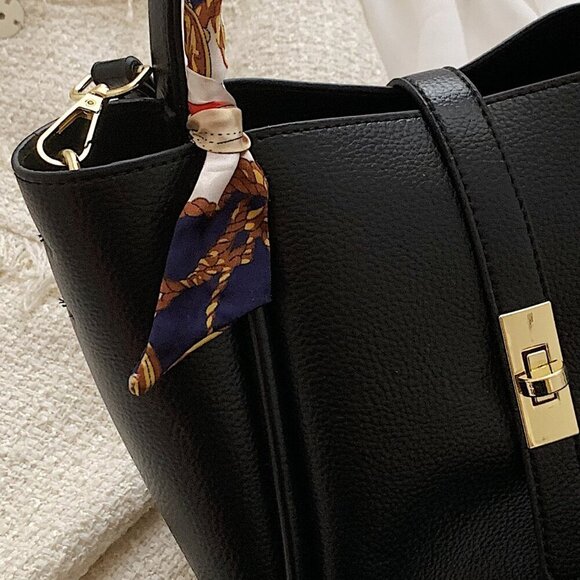 Black Elegant Women's Minimalist Lychee Pattern Handbag - Picture 6 of 6